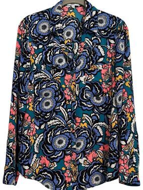 Express The Portofino Shirt Women's Medium Slim Fit Floral Print Blouse Top